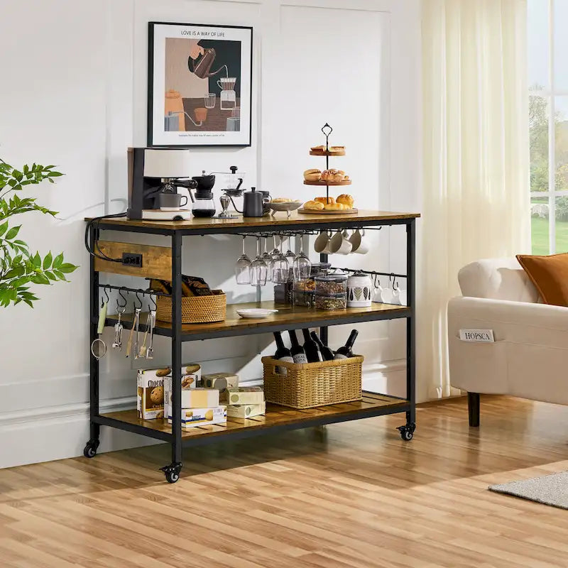 Kitchen Microwave Oven Stand with 3 Shelves and Worktop