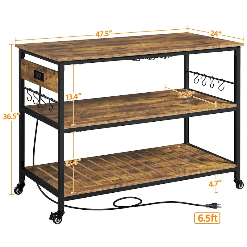 Kitchen Microwave Oven Stand with 3 Shelves and Worktop