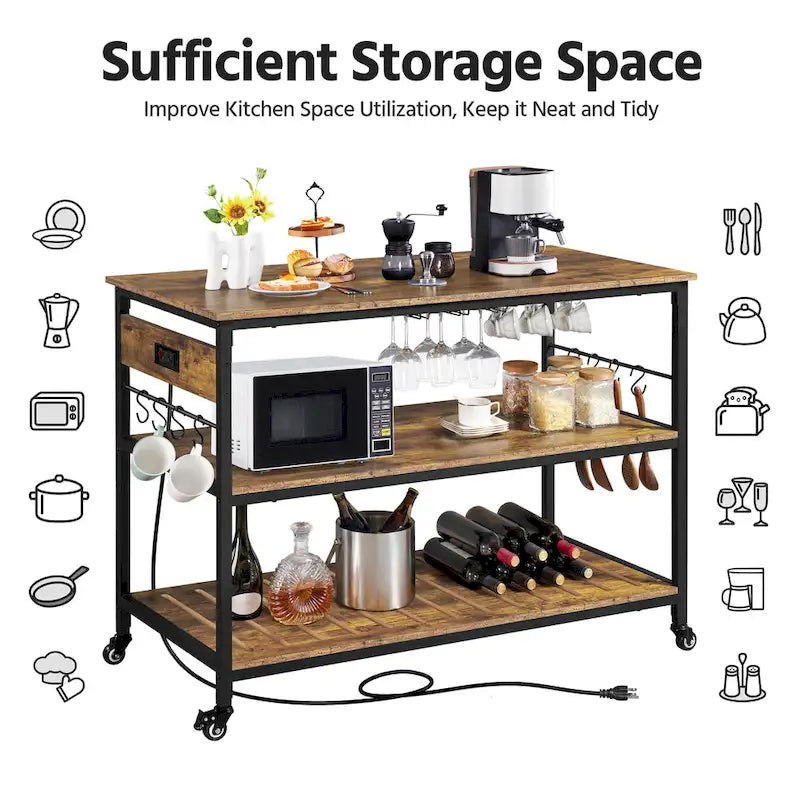 Kitchen Microwave Oven Stand with 3 Shelves and Worktop