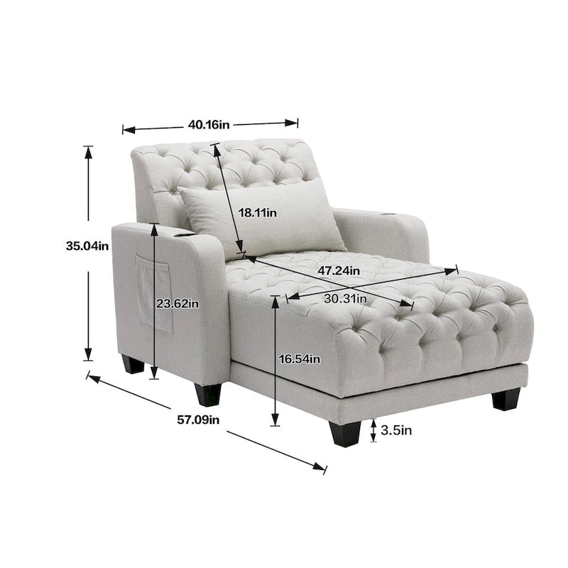 Chaise longue inclinable capitonnée