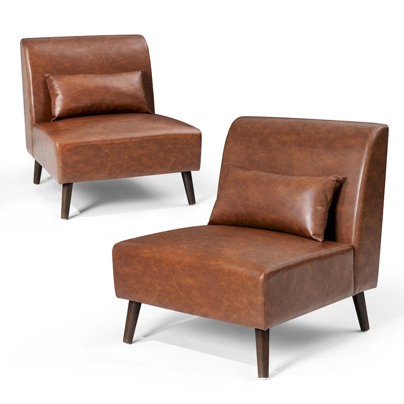 Fauteuil d'appoint rembourré en similicuir PU avec cadre en bois et oreiller – 73 W x 78 P x 80 H cm