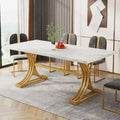 Table à manger moderne de 63 pouces avec plateau en similicuir marbre et cadre doré pour cuisine et salle à manger