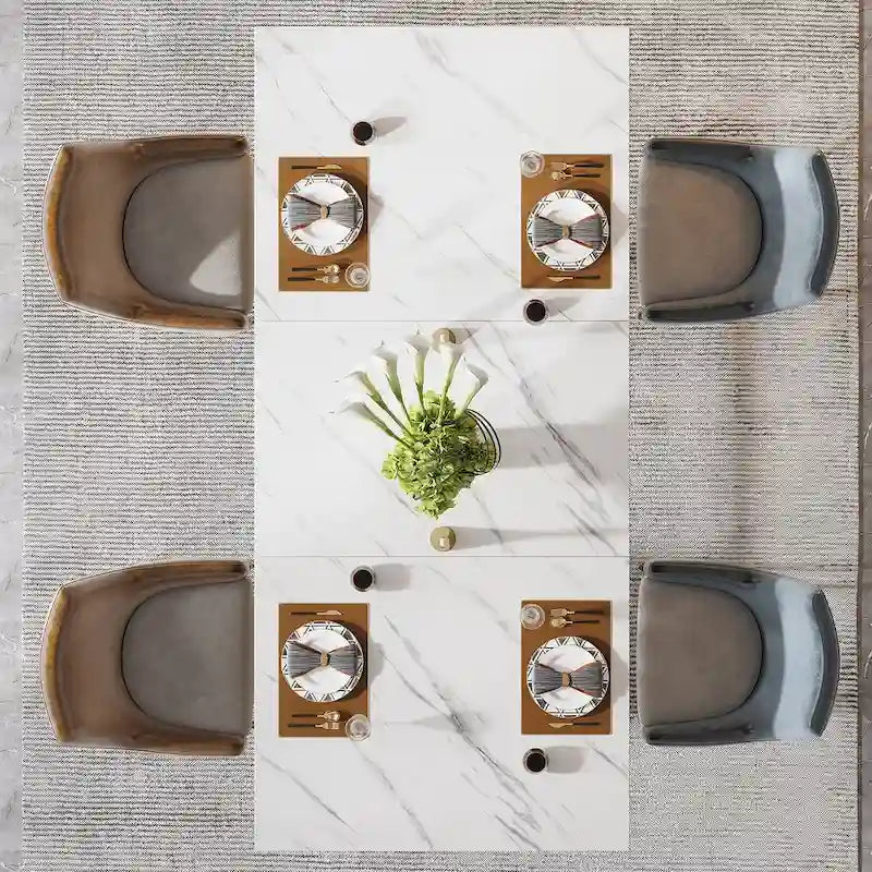 63 Modern Dining Table with Faux Marble Tabletop Golden Frame for Kitchen Dining Room