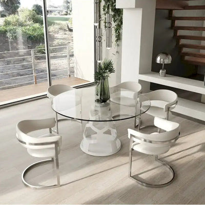 Modrest Lilly Modern 12mm Round Glass & White Dining Table