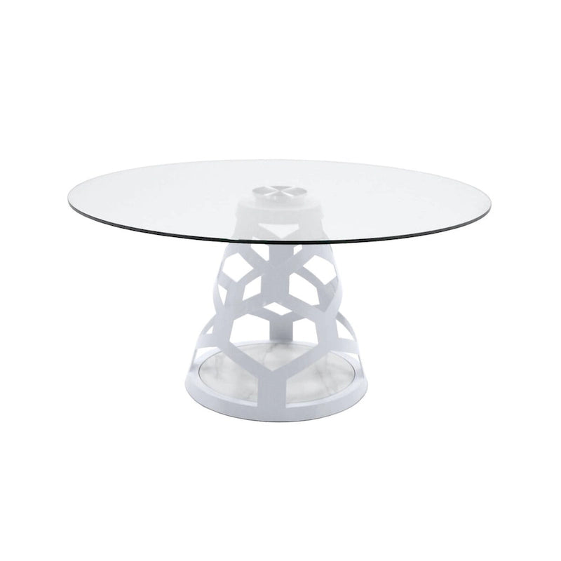 Modern 12mm Round Glass & White Dining Table