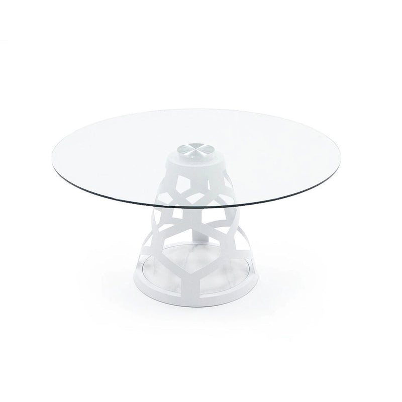 Modern 12mm Round Glass & White Dining Table