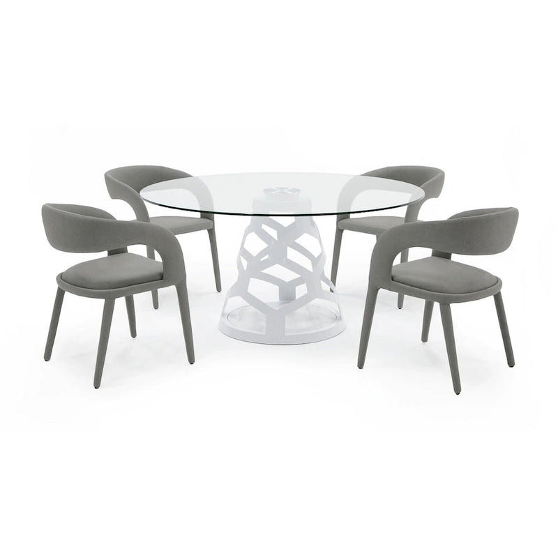 Modern 12mm Round Glass & White Dining Table