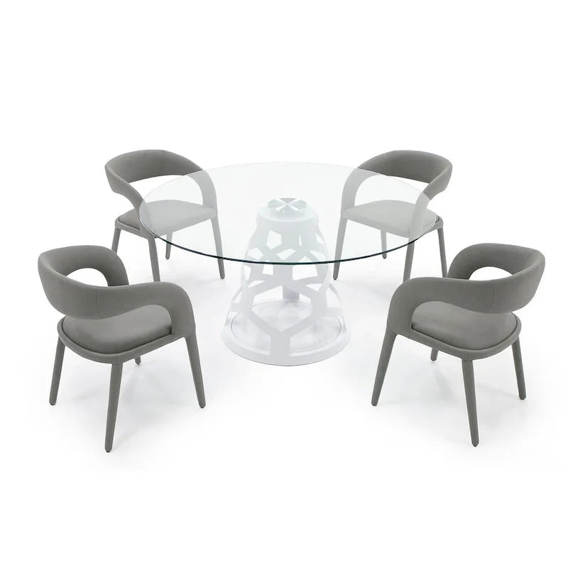 Modern 12mm Round Glass & White Dining Table
