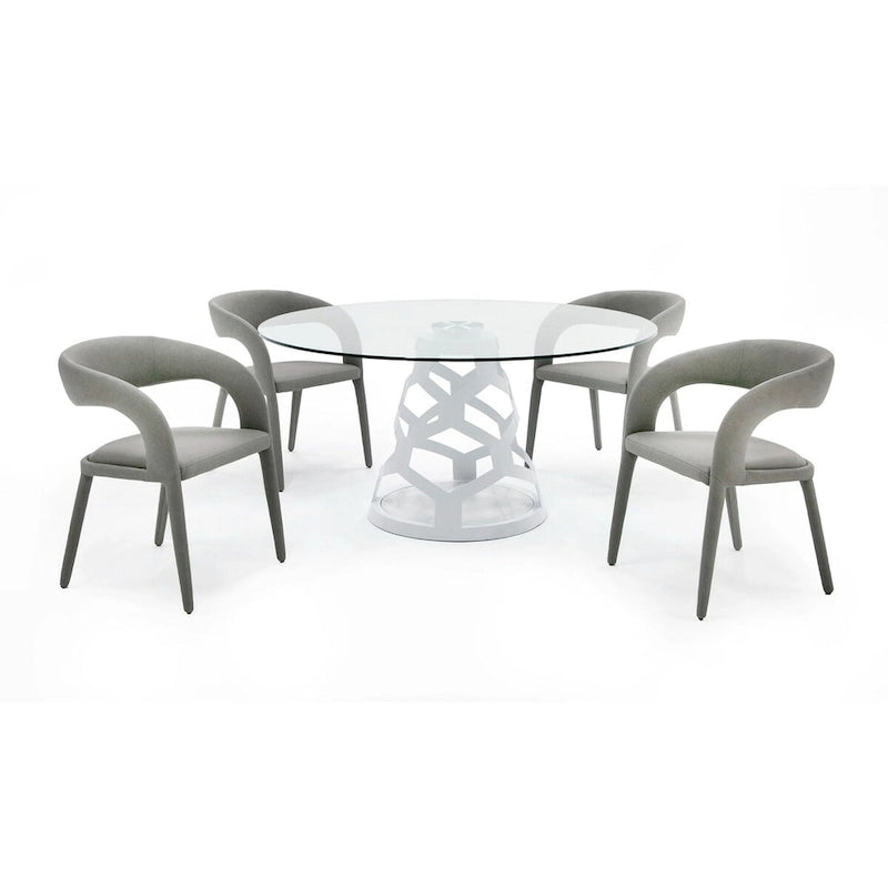 Modern 12mm Round Glass & White Dining Table