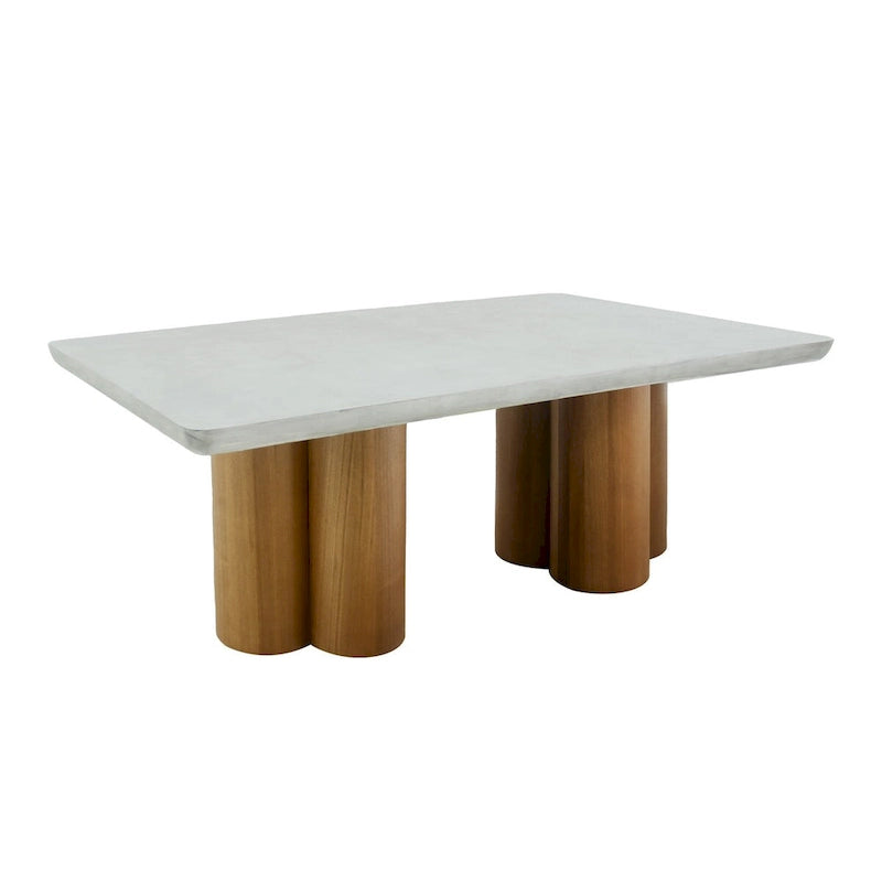 Table à manger de 180 cm, rectangulaire, en faux béton gris, avec pied central