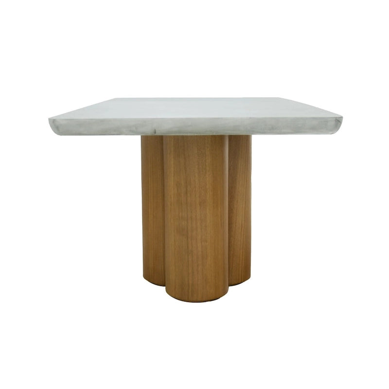 71 Inch Dining Table, Rectangular Gray Faux Concrete, Pillar Base