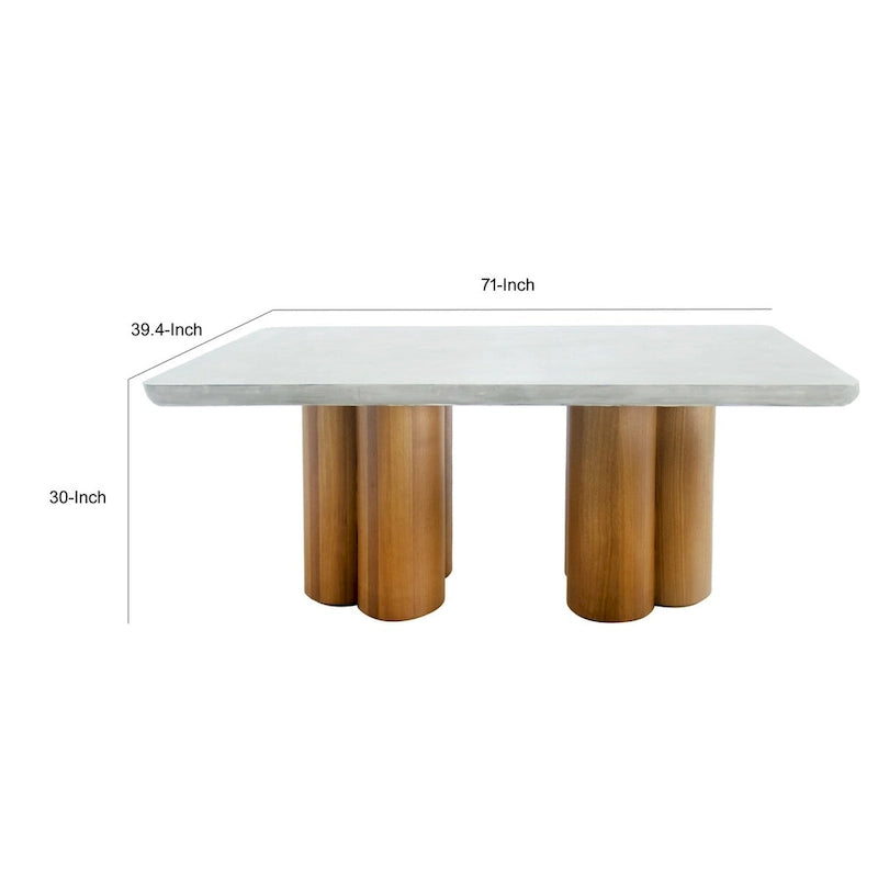 Table à manger de 180 cm, rectangulaire, en faux béton gris, avec pied central