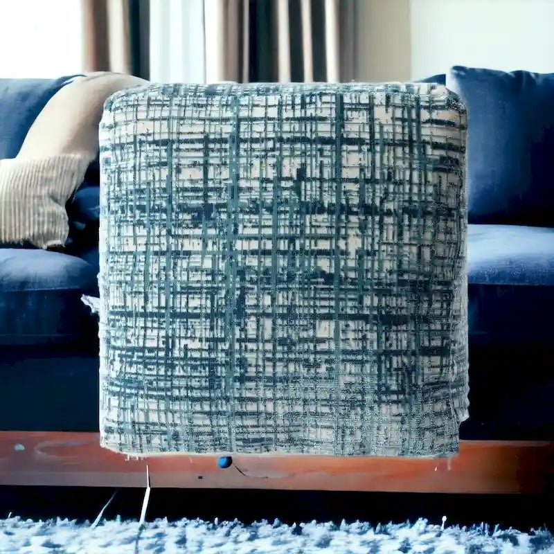 18 Blue Polyester Blend Ottoman