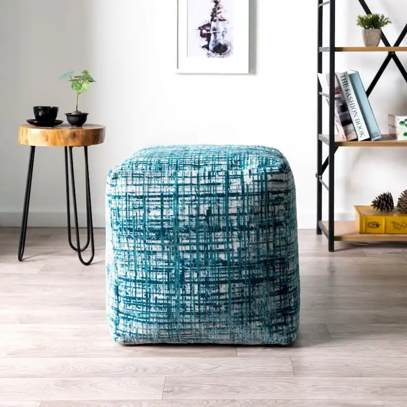 18 Blue Polyester Blend Ottoman