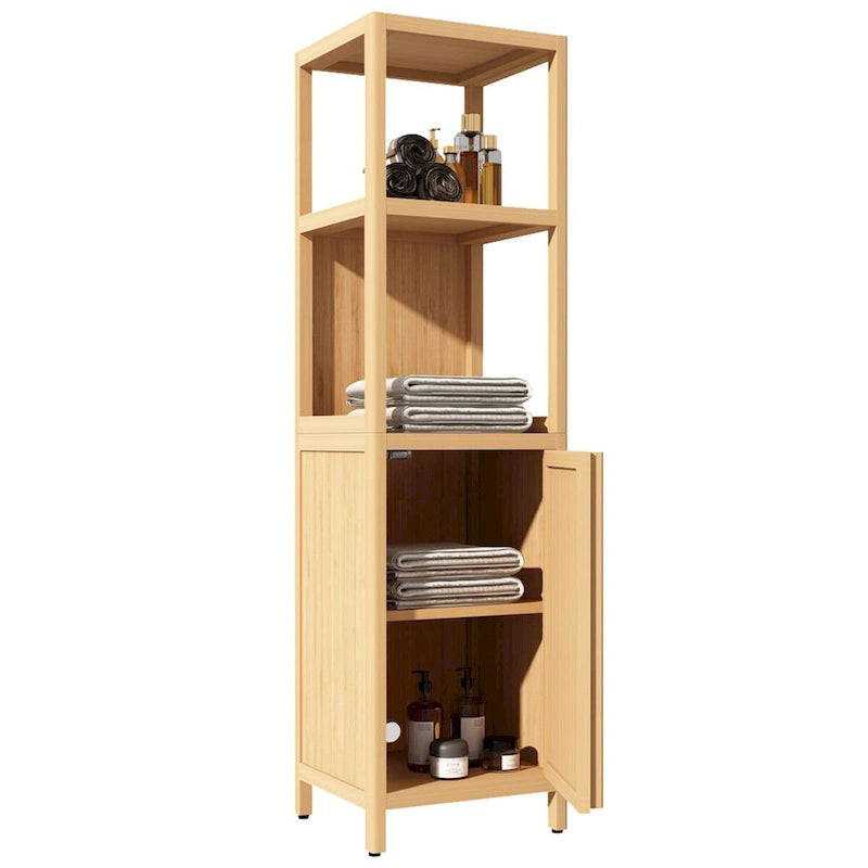 52 Tall Wood 1-Door Bathroom Cabinet in Natural with Open Shelf