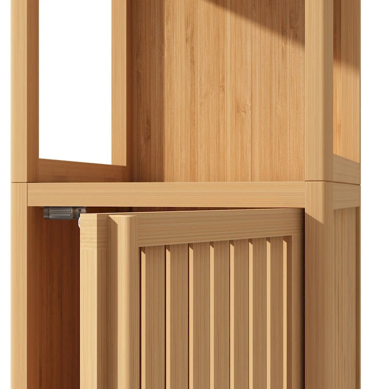 52 Tall Wood 1-Door Bathroom Cabinet in Natural with Open Shelf