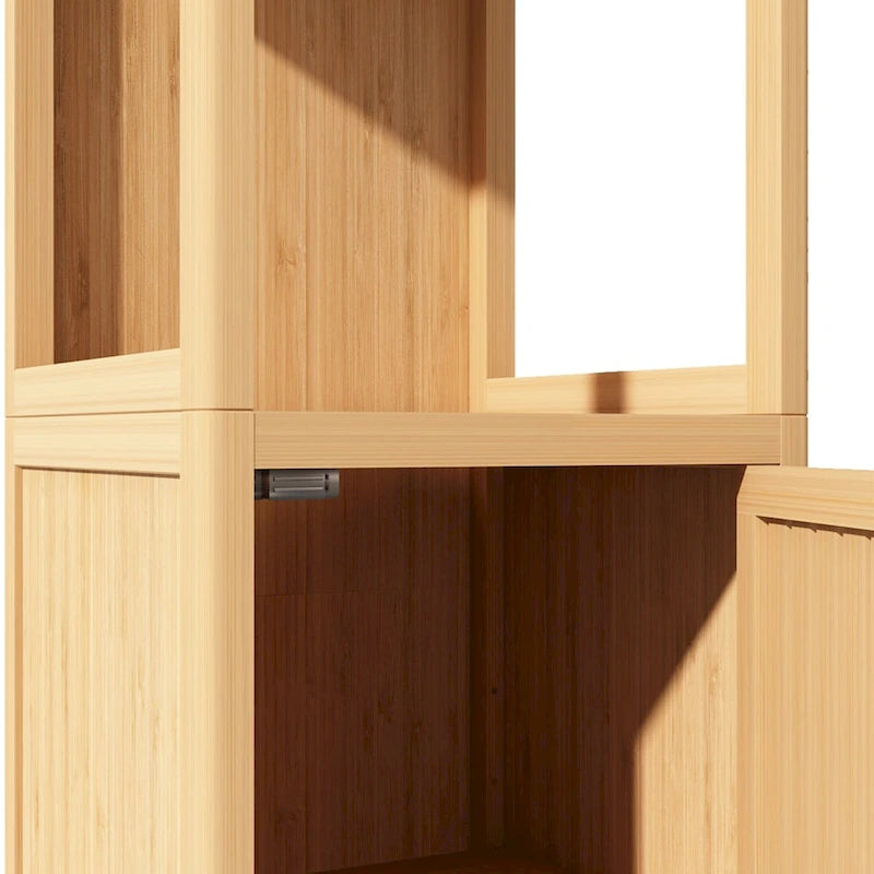 52 Tall Wood 1-Door Bathroom Cabinet in Natural with Open Shelf