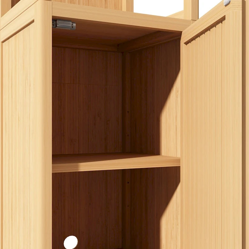 52 Tall Wood 1-Door Bathroom Cabinet in Natural with Open Shelf
