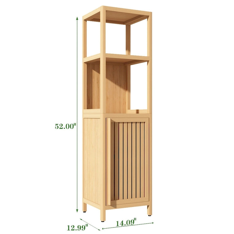 52 Tall Wood 1-Door Bathroom Cabinet in Natural with Open Shelf