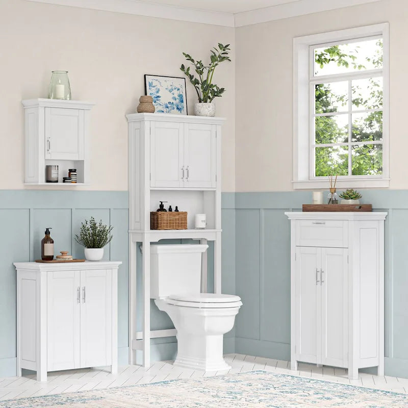 Two-Door Bathroom and Laundry Storage Cabinet with Adjustable Shelf - White