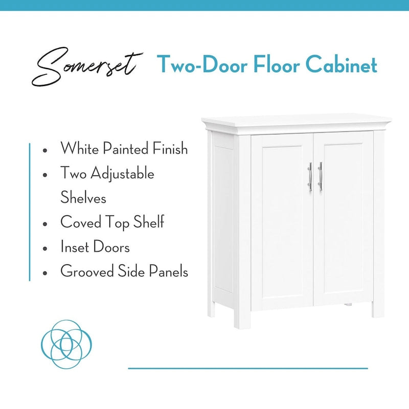Two-Door Bathroom and Laundry Storage Cabinet with Adjustable Shelf - White
