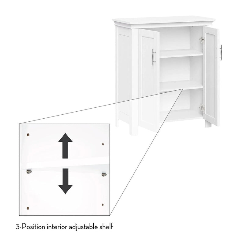 Two-Door Bathroom and Laundry Storage Cabinet with Adjustable Shelf - White