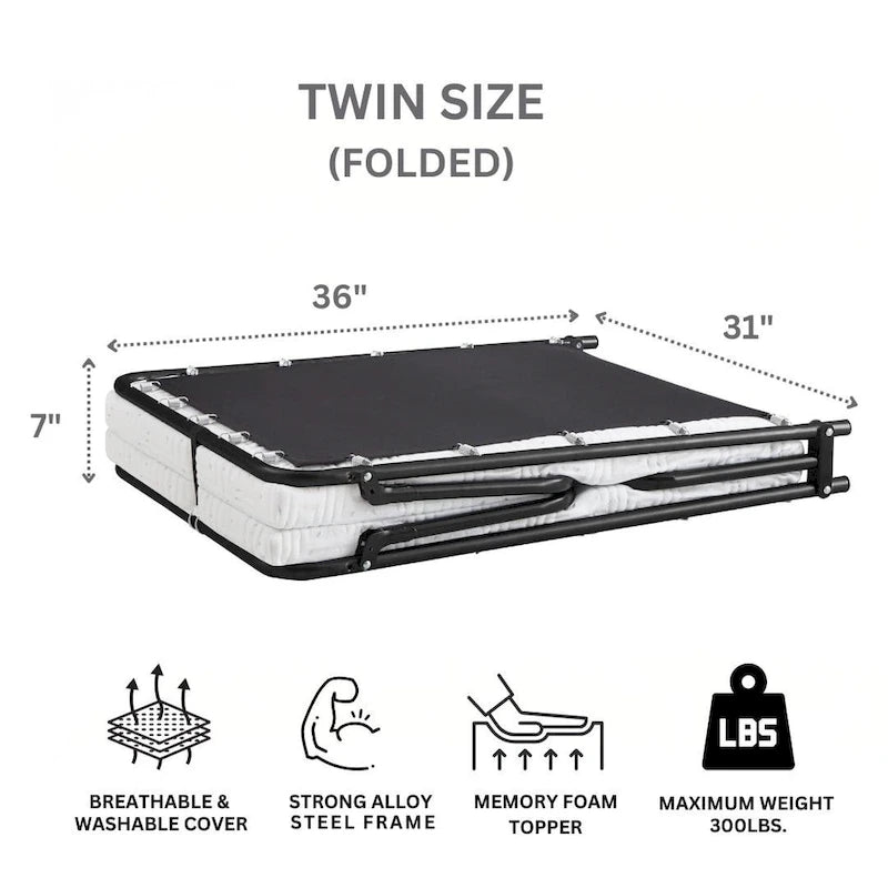 Lit d'appoint pliant avec cadre en acier et matelas en mousse gel rafraîchissant