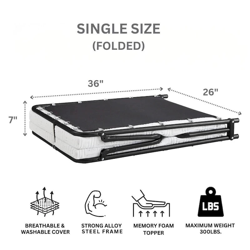 Lit d'appoint pliant avec cadre en acier et matelas en mousse gel rafraîchissant