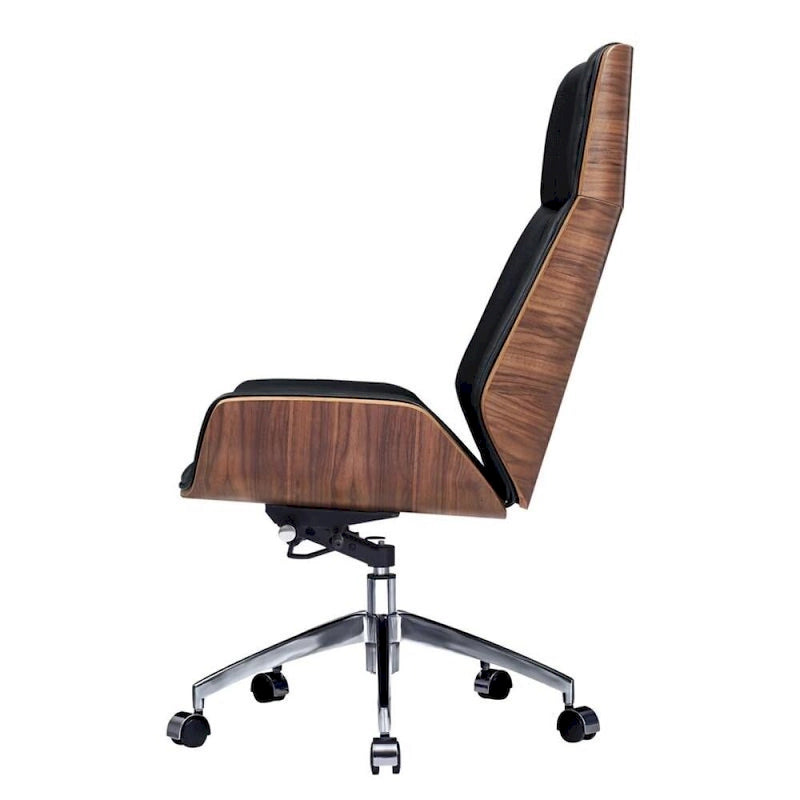 Fauteuil de bureau de direction haut dossier en cuir véritable et bois de noyer massif